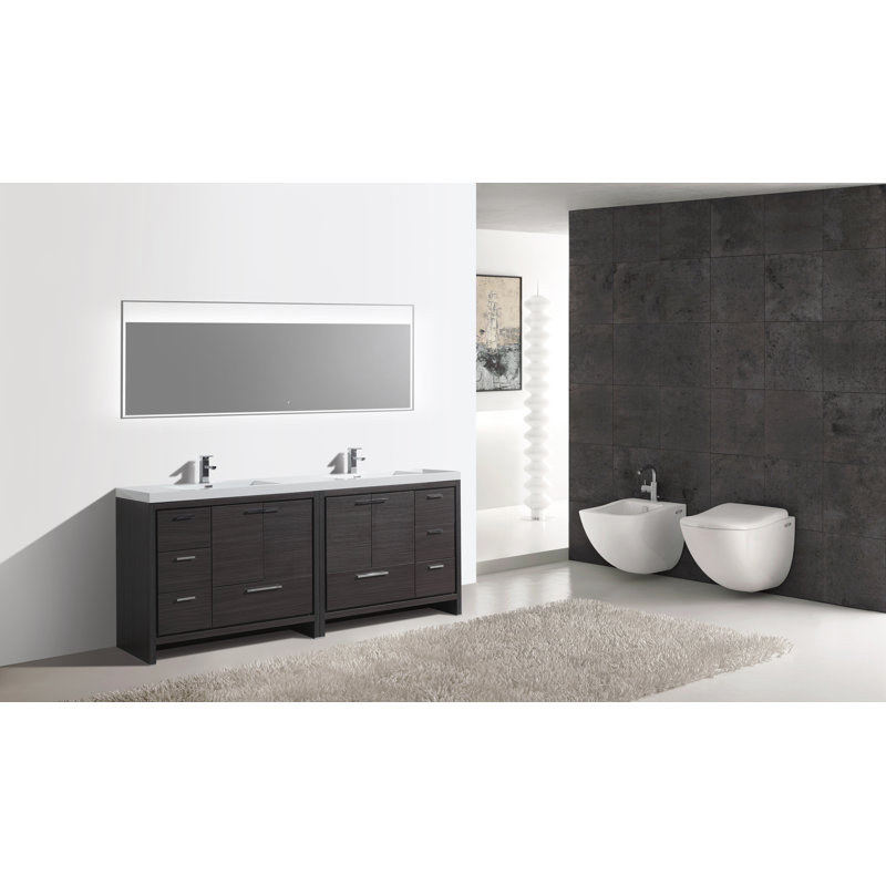 Malani 84'' Double Bathroom Vanity Base Only, Dary Grey Oak