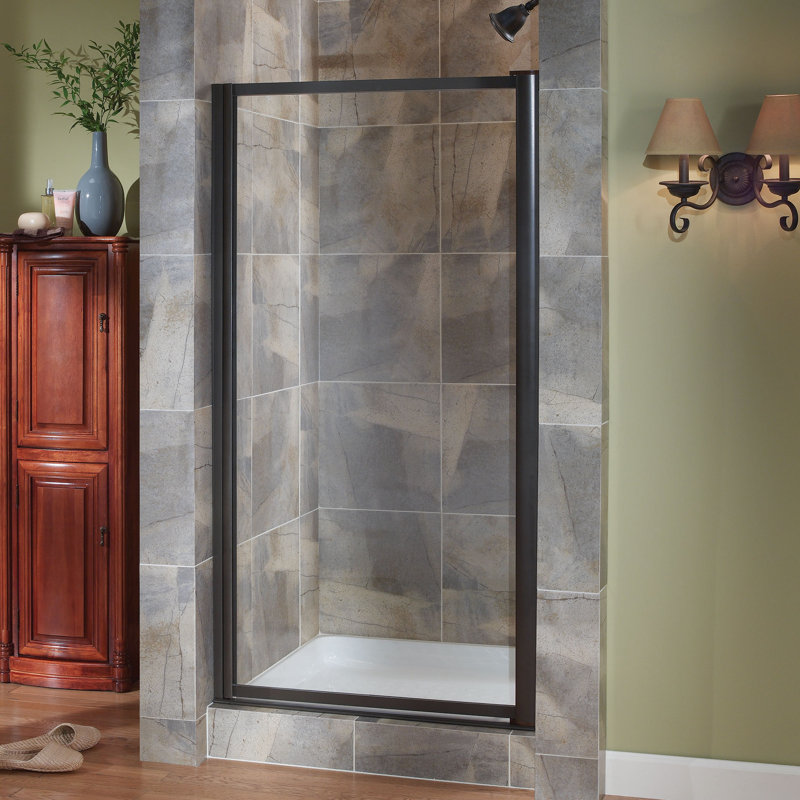 Tides 30.75 in. W x 65 in. H Pivot Framed Shower Door with Header, Obscure Glass, Silver
