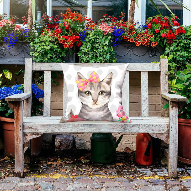 Charming Cat - White Outdoor Throw Pillow for Bedroom – Outdoor Throw Pillow with Insert, Weather-Resistant