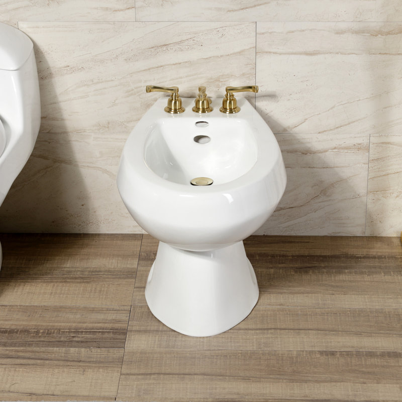 Kingston Brass Royale Three-Handle Vertical Spray Bidet Faucet with Brass Pop-Up, Brushed Brass