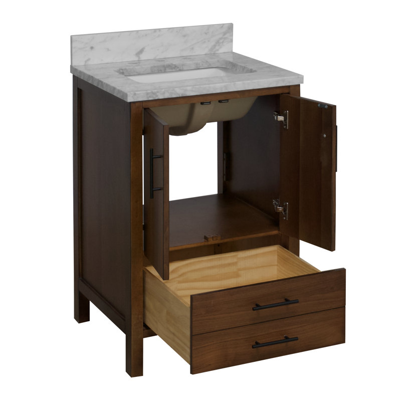 Ensemble de meuble-lavabo simple 24 po Kiara, Noyer, Marbre de Carrare