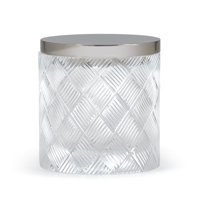 Basketweave Glass Bathroom Storage Container, Polished Nickel