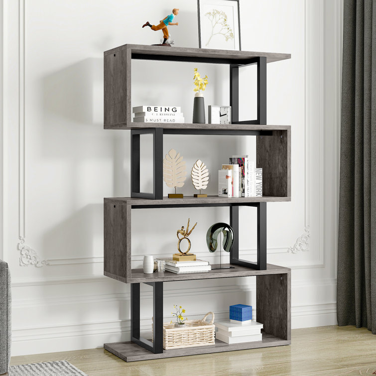 Chaneyra 5-Tier Corner Shelf Unit，80 x 143 cm  S-Shaped Small Bookcase