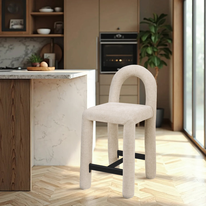 Amari Stool, Chenille Fabric, Beige