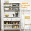Buffet de cuisine 63,5 "avec huche, armoire de rangement pour garde-manger avec 4 tablettes, tiroirs, portes en verre encadrées, comptoir à micro-ondes ouvert