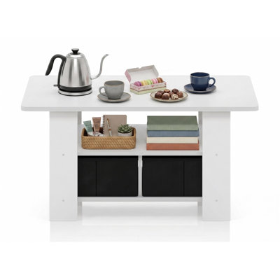 Andrey Coffee Table with Bin Drawer White Black Contemporary Living Room Coffee Table