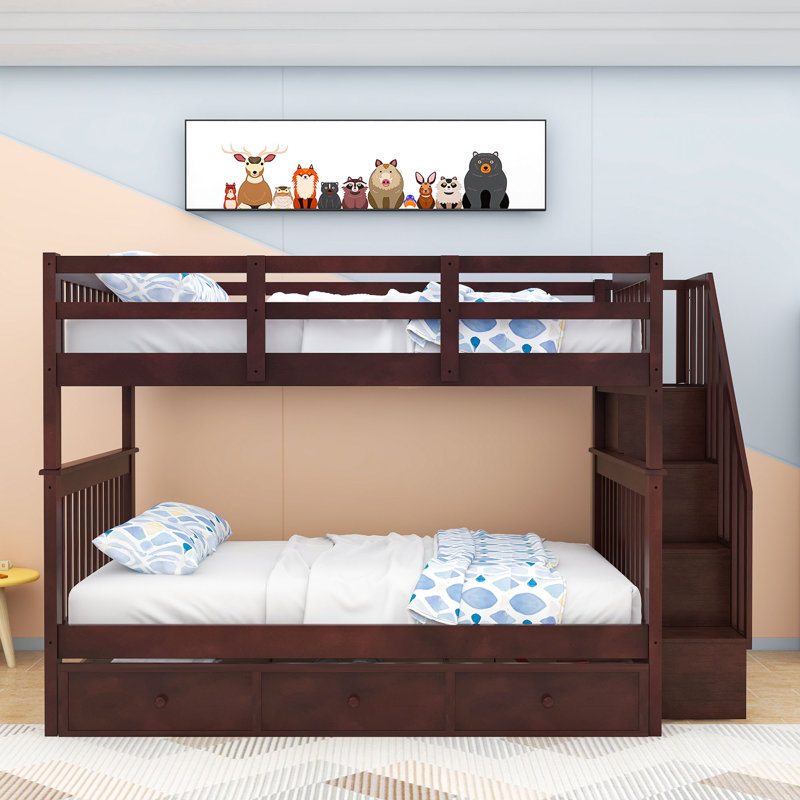 Lit superposé double en bois avec rangement, Espresso