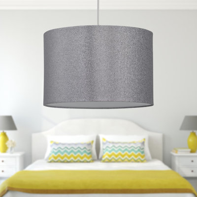 20cm H Cotton Drum Pendant Shade ( Uno ) in Silver Grey