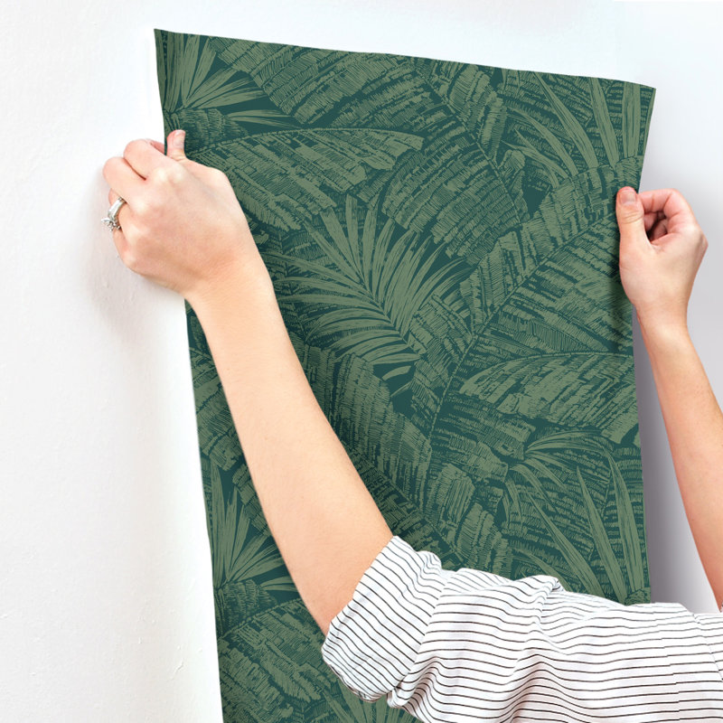 Palm Cove Toile Floral Vinyl Wallpaper Roll, Emerald Forest