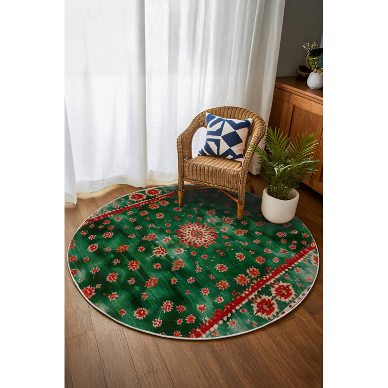 Tapis oriental en coton et polyester à imprimé numérique Nouvelle Collection Nouvelle Collection, Rond 5 pi 3 po