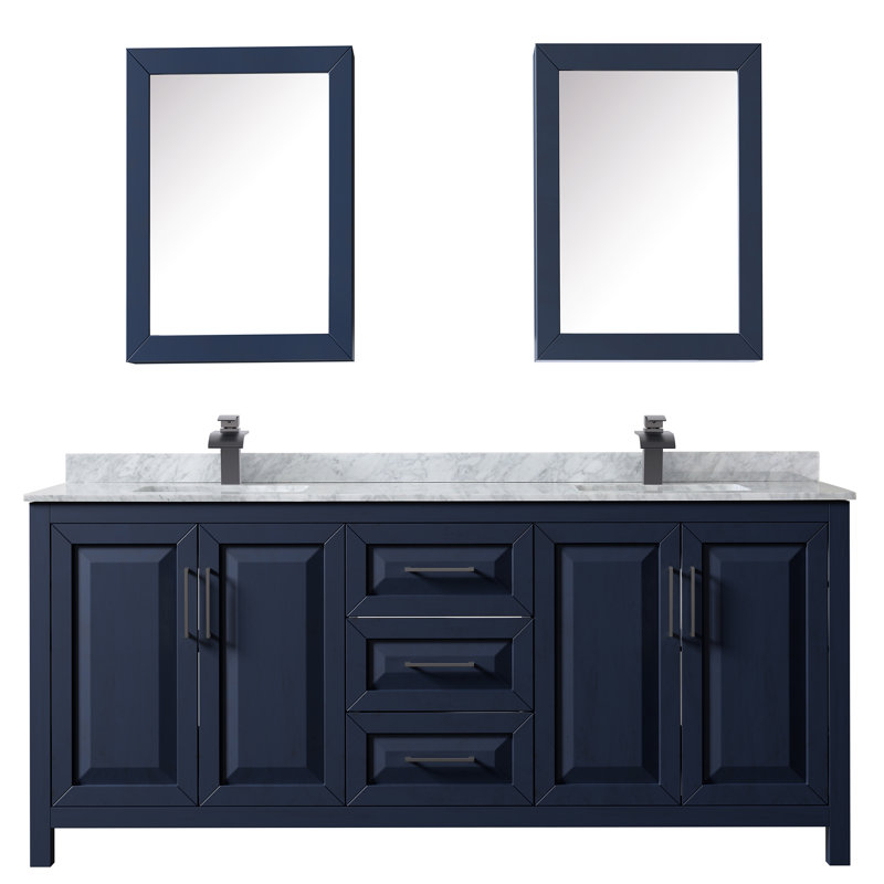 Daria 80'' W Double Vanity, Brushed Gold, Carrara Cultured Marble, Dark Blue