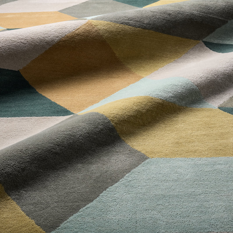 En Casa By Luli Sanchez Tufted Handmade Geometric Gold/ Teal Area Rug (9'X13'), Rectangle 9' x 13'