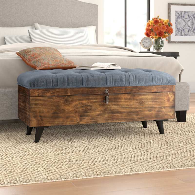 Raihaan Upholstered Ottoman, Navy , Rustic Brown/Black