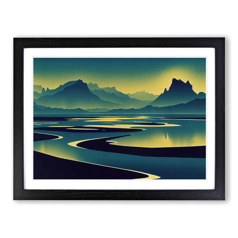 Lake Beneath Mountains - Single Picture Frame Print, Black Framed, 46cm H x 64cm W x 2cm D