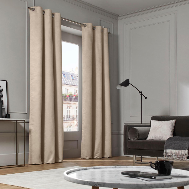 Room Darkening Curtain Single Panel, Width 145 x Drop 350cm, Light Beige