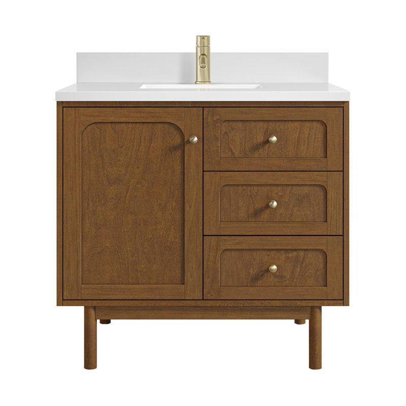 Laurent 36'' W Single Vanity, White Zeus, Single-Hole, Honey Brown