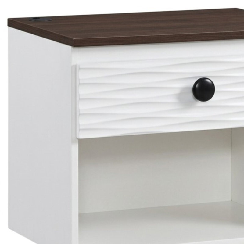 Meir Dark Walnut & White 1 Drawer W/ Usb Outlet & Led Touch Light 22 In. W Nightstand