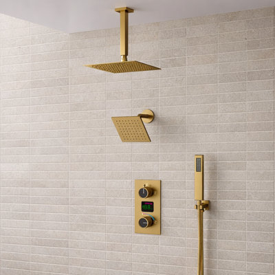 Système de douche numérique à double pomme de douche, robinet de douche à pluie de plafond de 12 po avec douche à main