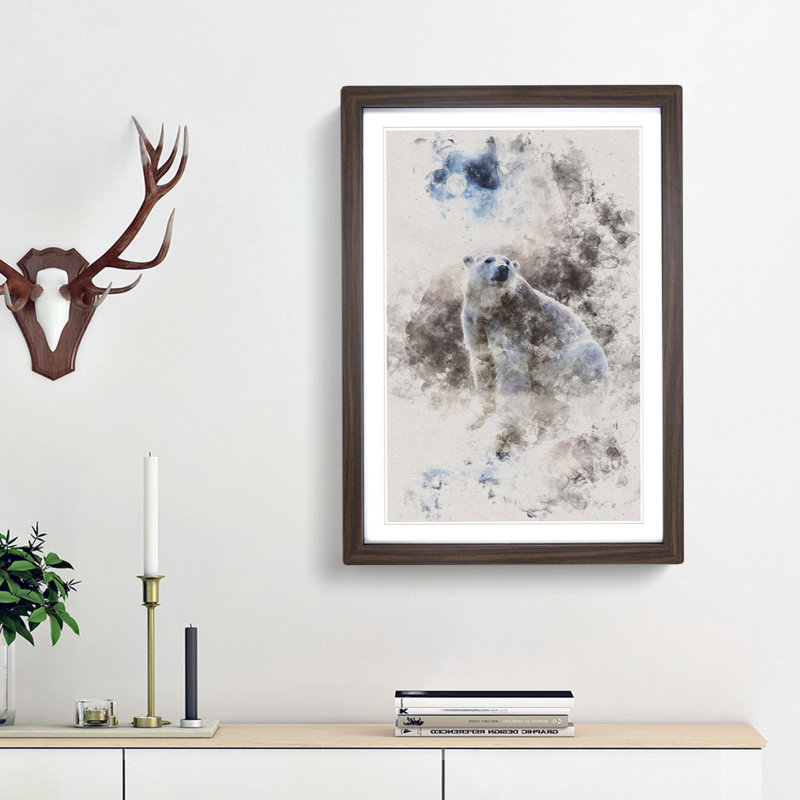 Polar Bear - Picture Frame Painting Print, 33cm H x 24cm W x 2cm D, Walnut Framed