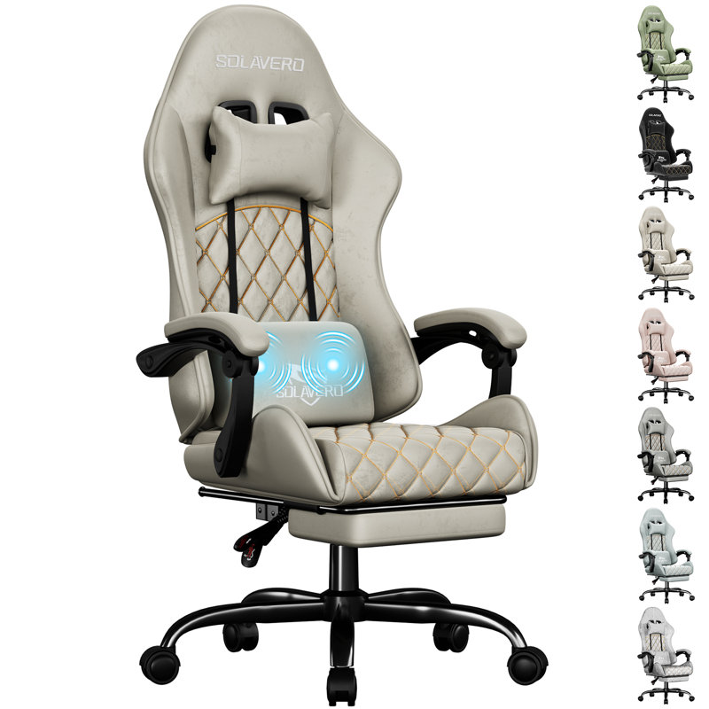 Metro Lane Adjustable Reclining Ergonomic Swiveling PC & Racing Game Chair with Footrest, Light Brown
