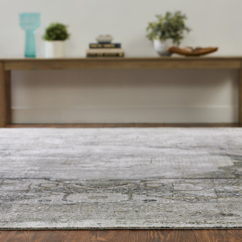 Oriental Area Rug in Gray, Rectangle 8'9" x 11'9", Gray