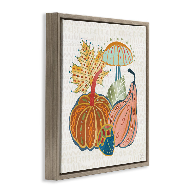 «Harvest Whimsy Gourds», art mural sur toile par Dina June, Cadre flottant orme Montalcino, H 18 po x l 18 po