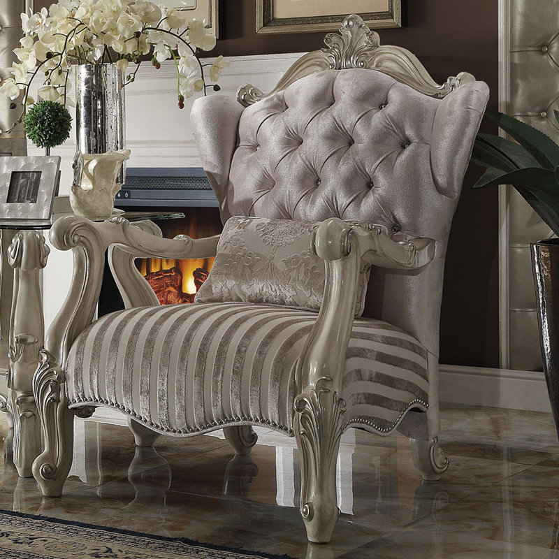 Thebes Upholstered Wingback Chair, Ivory Fabric, Bone White, Bone White