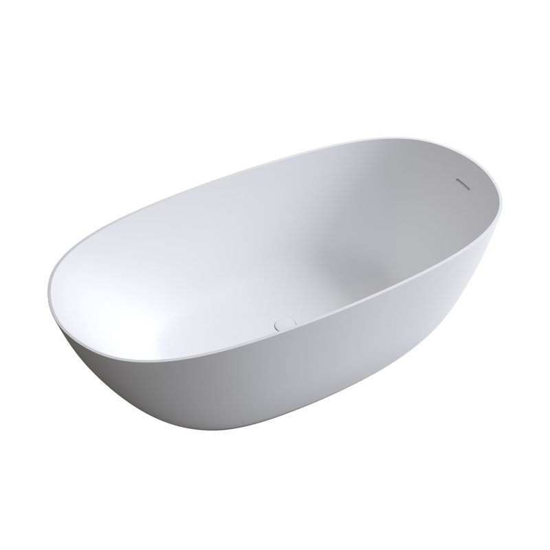 Baignoire de trempage autoportante à surface solide de 65 po blanc mat, avec trop-plein et drain escamotable, baignoire de trempage en pierre en résine à faible entretien, blanche, fabriquée à la main et lisse