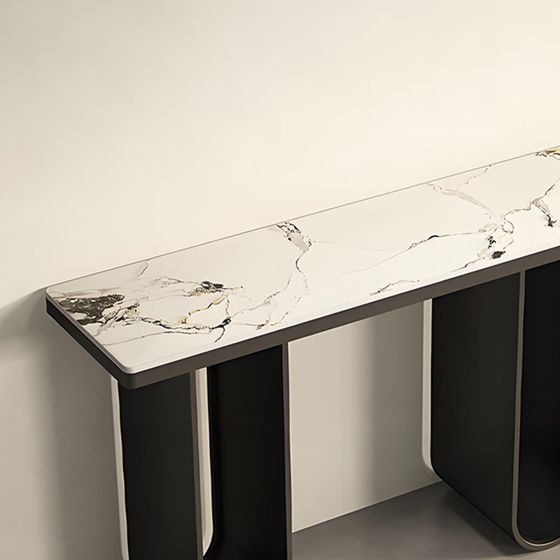 Console de hall d'entrée en acier inoxydable Minimalist Modern, H 33,5 po x l 39,4 po x P 13,8 po, Blanc, Noir