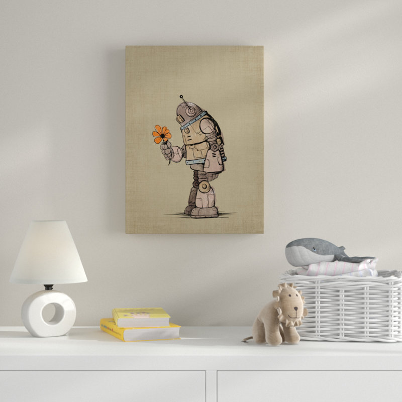 « robot fleur », art sur toile, H 19 po x l 14 po x P 2 po