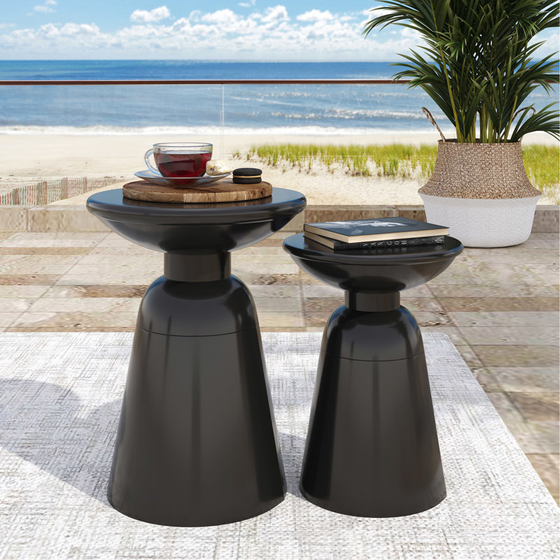 Table d'appoint d'extérieur en métal - Design épuré, tables de bout thermolaquées évasées, Noir