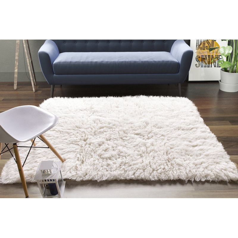 Tapis blanc en laine à poils longs Stonec chiffre, Tapis de couloir 2 pi 6 po x 8 pi
