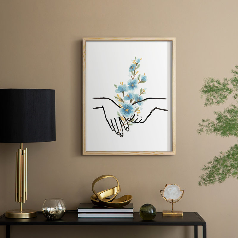 HandsAndFlowersIV Framed Print - Solid Wood, Natural, 11" H x 9" W