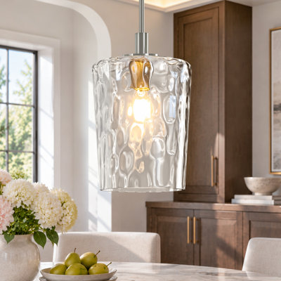 Alejo 1‑light 7.67" Clear Hammered Glass Jar Pendant Light Kitchen Island Light