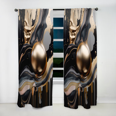 Gold And Black Marbled Euphoria III - Abstract Blackout Curtain - 1 Panel