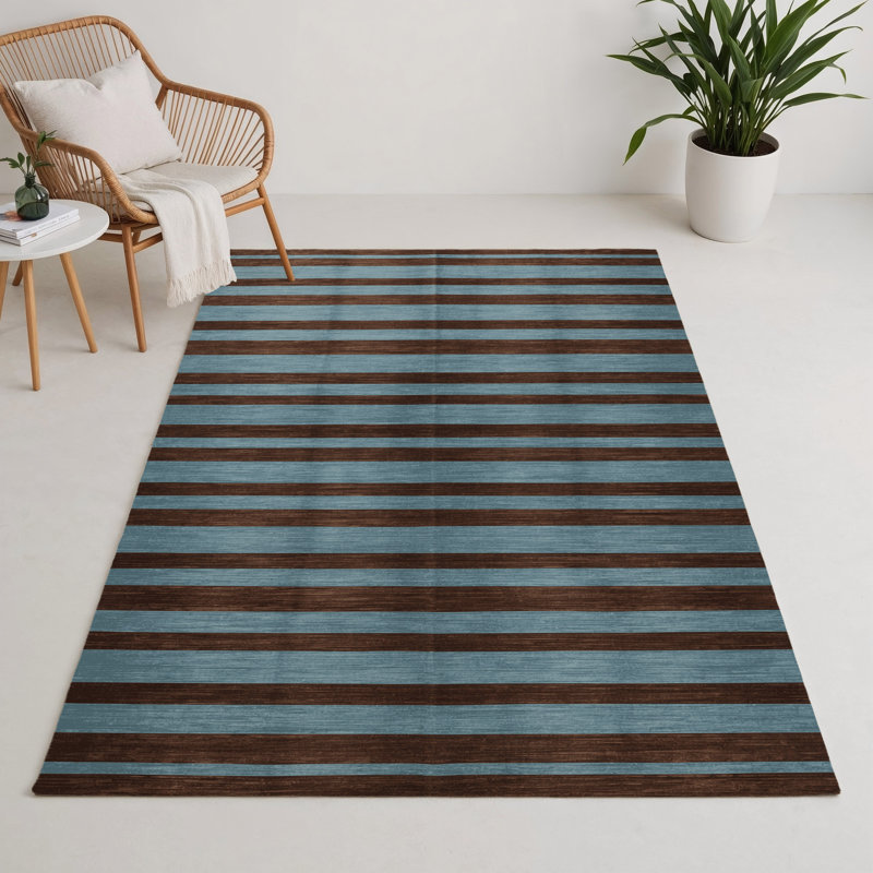 Tapis intérieur / extérieur noir HorizontalStripes, Rectangulaire 3 pi x 5 pi