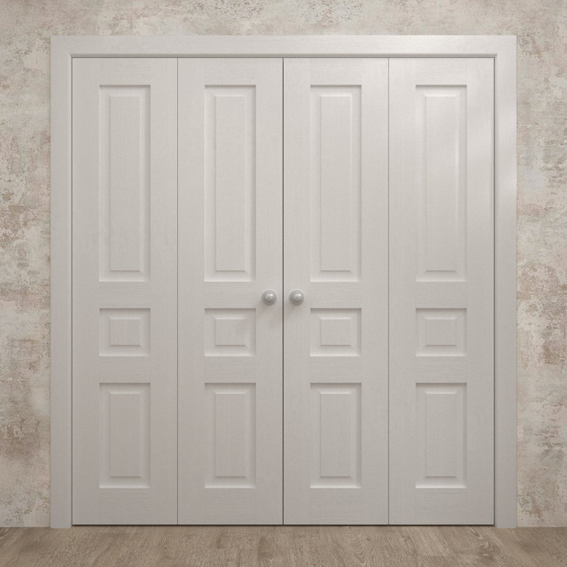 Portes coulissantes doubles pliantes pour placard 72 x 80 pouces Ego 5012 en chêne blanc peint, rails robustes, moulures, garnitures, quincaillerie, bois massif, portes de placard de chambre à coucher