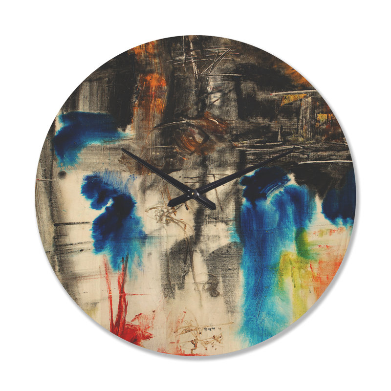 Horloge murale moderne en bois noir, bleu et jaune, Très grand