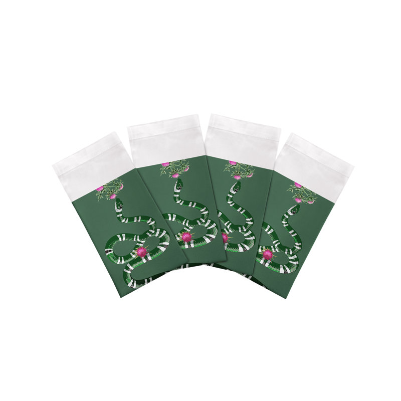 Thistle And Snake Cotton Sateen Dinner Napkins, Evergreen