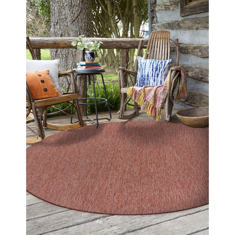 Tapis intérieur / extérieur Avaughn, Rond 10 pi 8 po, Rouge rouille