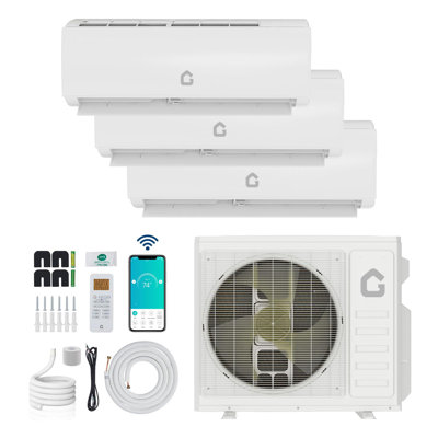 35000 BTU 3 Zone Mini Split AC/Heating System,Wifi Enabled 19 SEER2 208-230V 3 Zone 9000 + 9000 + 18000 BTUDuctless Split Unit AC w/Pre-Charged Condenser,Heat Pump,Not Include Copper Tube