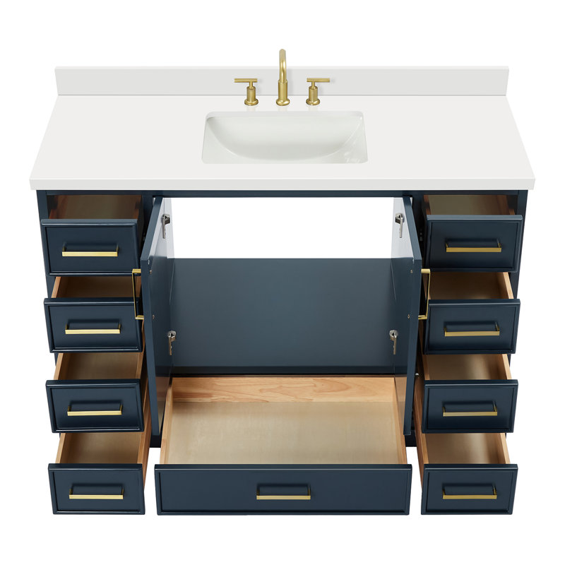 Meuble-lavabo simple avec plateau Abshire 49, Bleu minuit