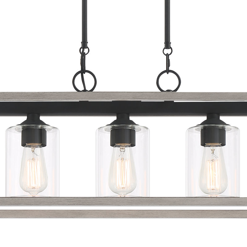 Elutheria 5 - Light Kitchen Steel Dimmable Island Rectangle Chandelier with Hand Blown, Driftwood/Antique Zinc