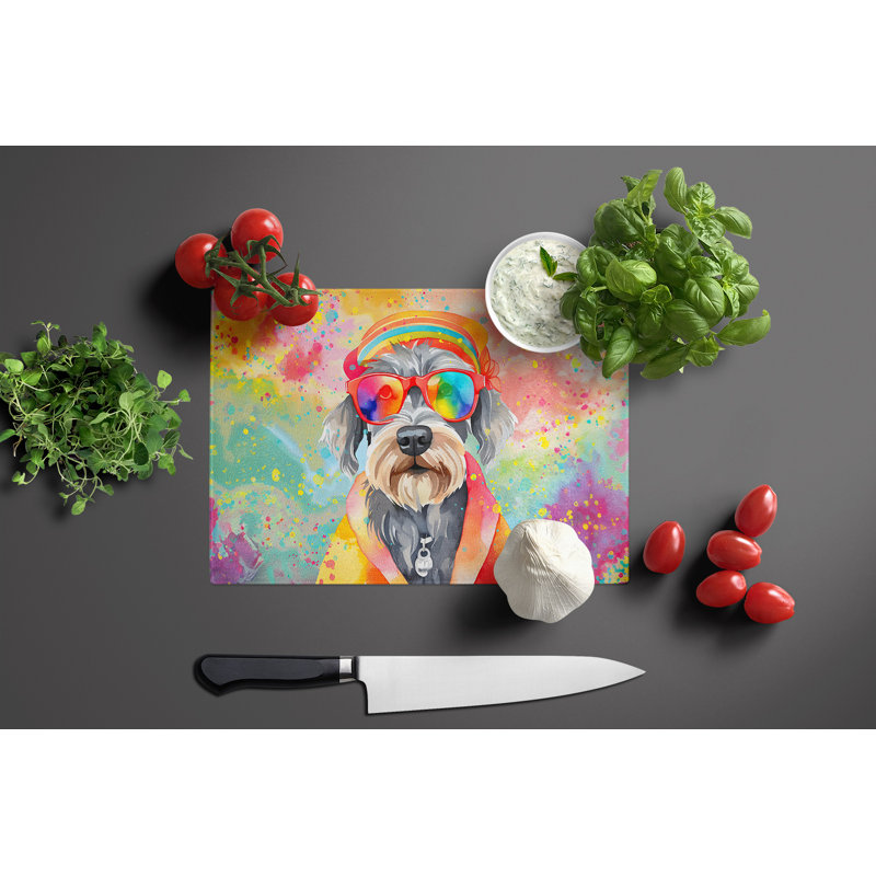 Schnauzer Hippie Dawg Glass Cutting Board Large