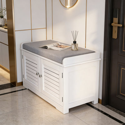 Banc de rangement pour chaussures avec siège rembourré et armoire à 2 portes - Organisateur de chaussures et banc de rangement pour chaussures