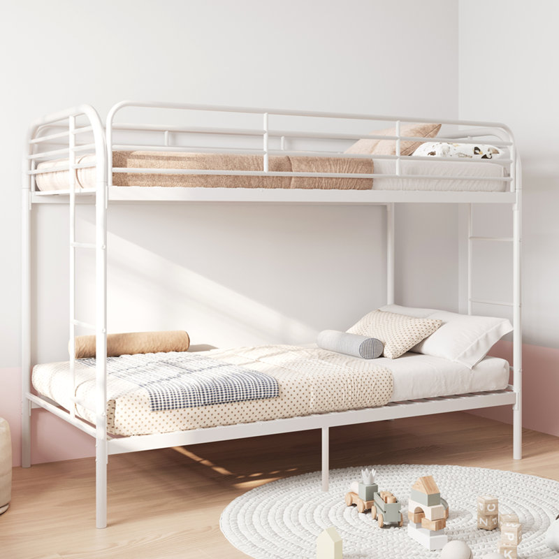 Lit superposé avec échelle et lit superposé en métal à garde-corps haut, espace de rangement, silencieux, simple sur simple