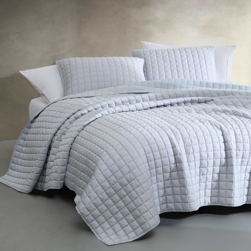 Spring Branches Calvin Klein Tencel Solid Reversible Quilt Set, Blue, Queen