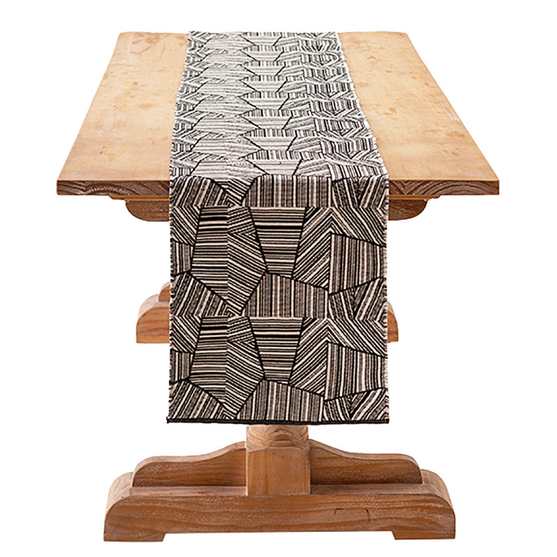 Chemin de table noir réversible à motif géométrique tissé 14 po x 87 po, 87 po x 14 po