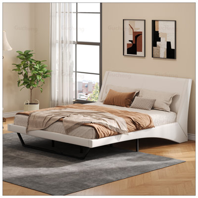 Lit plateforme en similicuir avec design élégant et lattes silencieuses pour un sommeil confortable