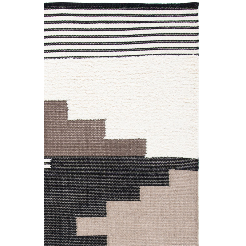 Tapis noir / ivoire en laine tissé à la main Ingelene, Rectangle 6 pi x 9 pi